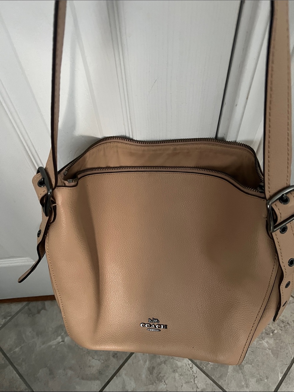 Coach Pebbled Leather Shoulder Bag in Beige Tan